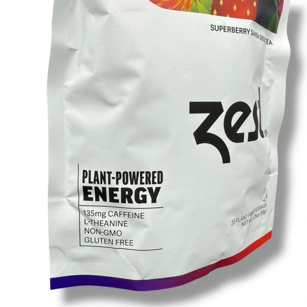Zest‎ Energy Superberry Samba Green Tea 20 Bags 135mg Caffeine Keto Friendly